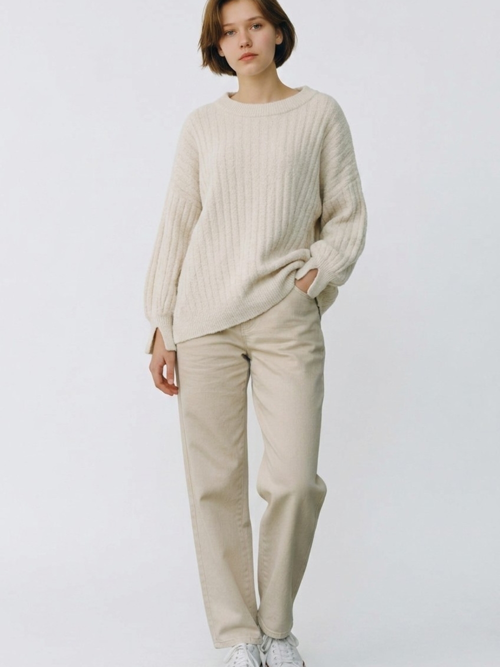 Aerie Cream Oversize Fuzzy Crew Neck Sweater Medium . 
Cozy, slouchy, oversized,